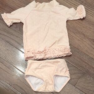 GUC Ruffle Butts Peachy-Pinkish Polka Dot Rash Guard & Swim Bottoms